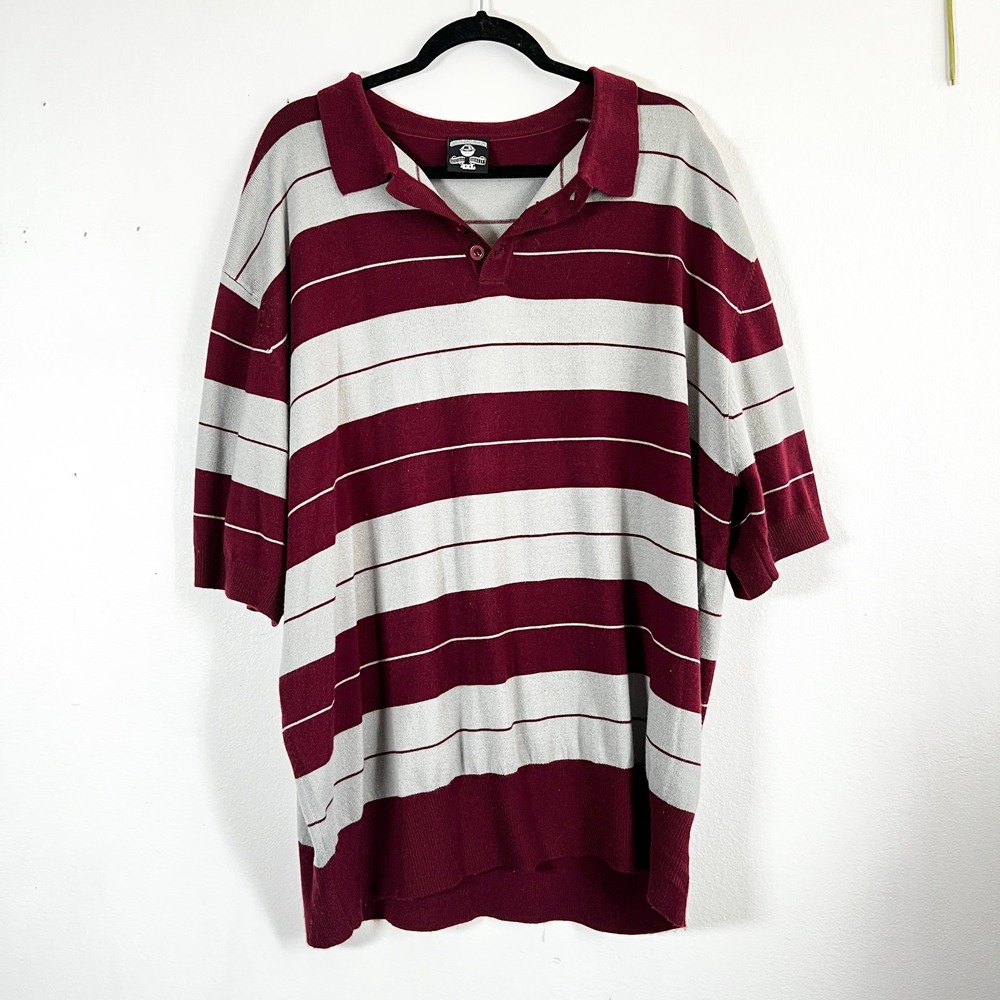 Lowrider Polo Shirt Mens 4XL Burgundy Gray Horizontal Striped‎ Cholo Chicano